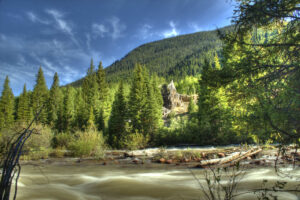 Photo of wooden ruins from the historic North Star-Sultan Mine,
